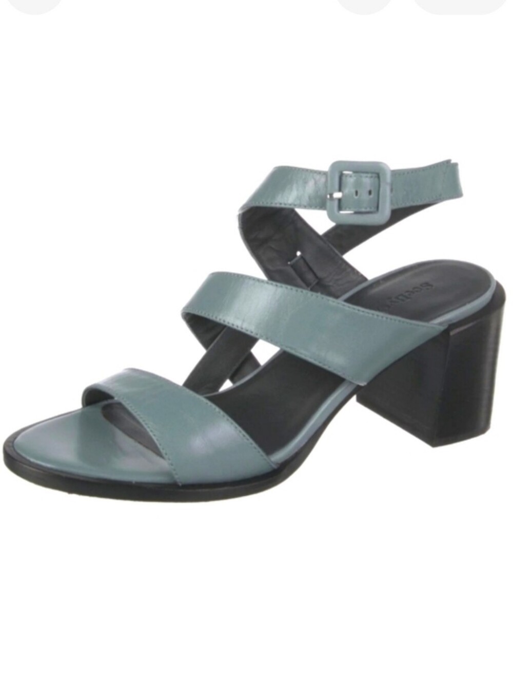 See By Chloe Light Blue Gray Leather Sandals Leather Soles Block Heel Size 38.5